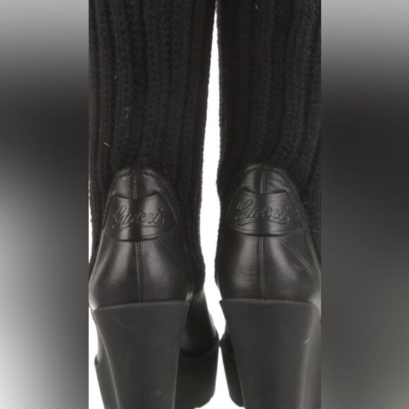 Gucci Black Wedge Boots with Knit Design - Picture 5 of 9